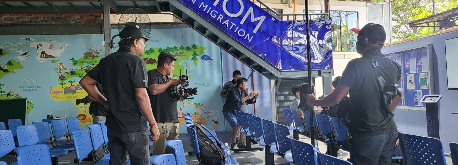 Aerial view of film production in Thailand countryside